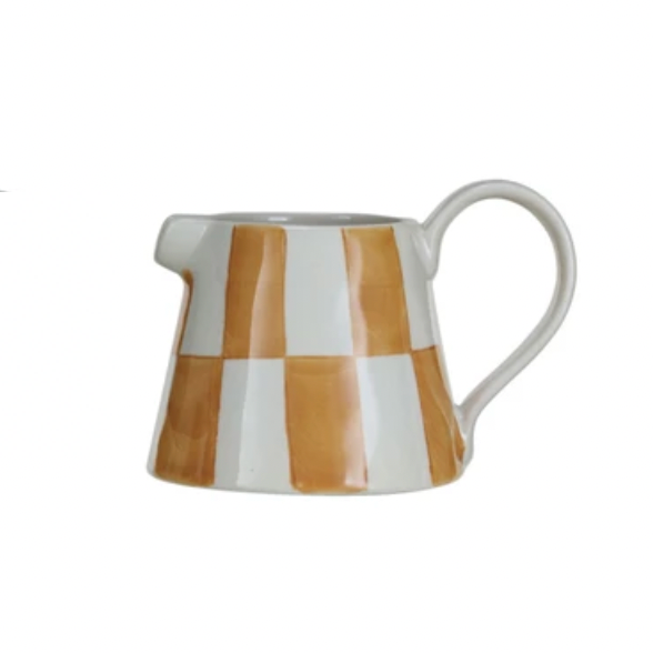 Mustard check ceramic creamer