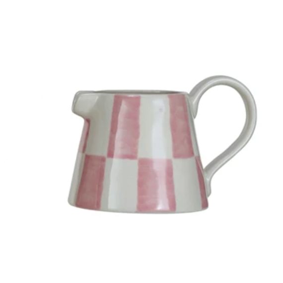 Pink check ceramic creamer