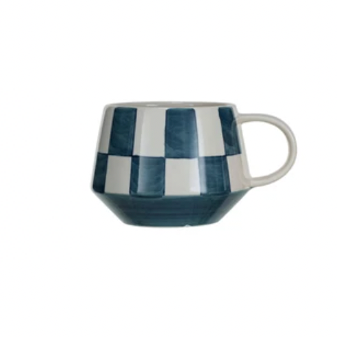 Blue and white check ceramic mug
