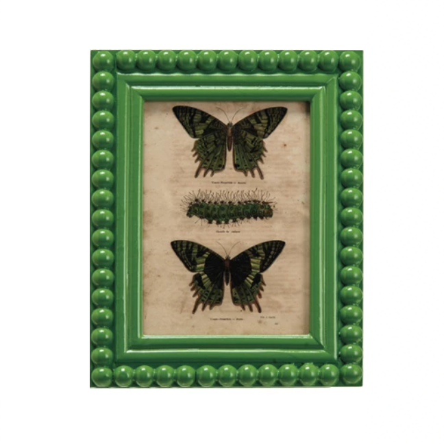 Green Picture Frame w/ Vintage Reproduction Image. 9-1/4"W x 7-1/4"H
Holds 5" x 7" Photo