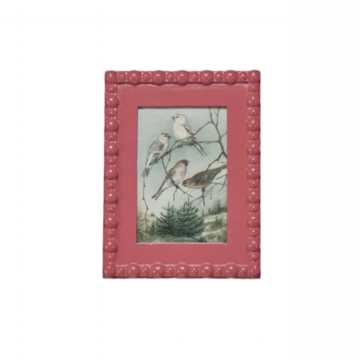 Pink framed 6-1/4"W x 8-1/2"H. Holds 5" x 7" Photo. Vintage Reproduction Image