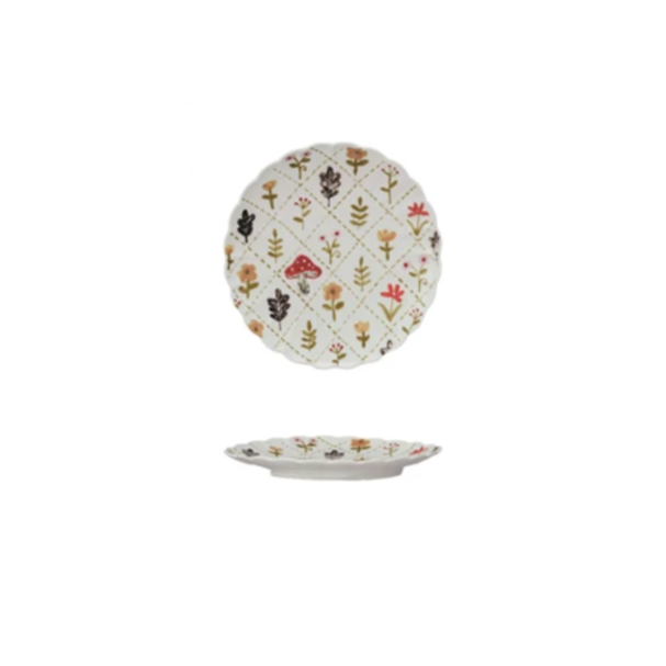 Add a pop of color to your kitchen with our Hand-Painted Stoneware Scalloped Plate! With a unique pattern and scalloped design, it's sure to liven up any meal. Made with high-quality stoneware, it's durable and perfect for everyday use. Upgrade your dining experience now!&nbsp;Colorful Flowers