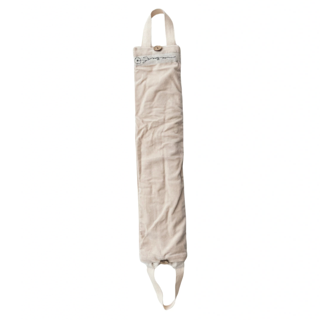 Microwaveable Hot/Cold Neck Wrap with embroidered saying, handles &amp; cotton velvet cover filled with natural lentils &amp; lavender. Cream