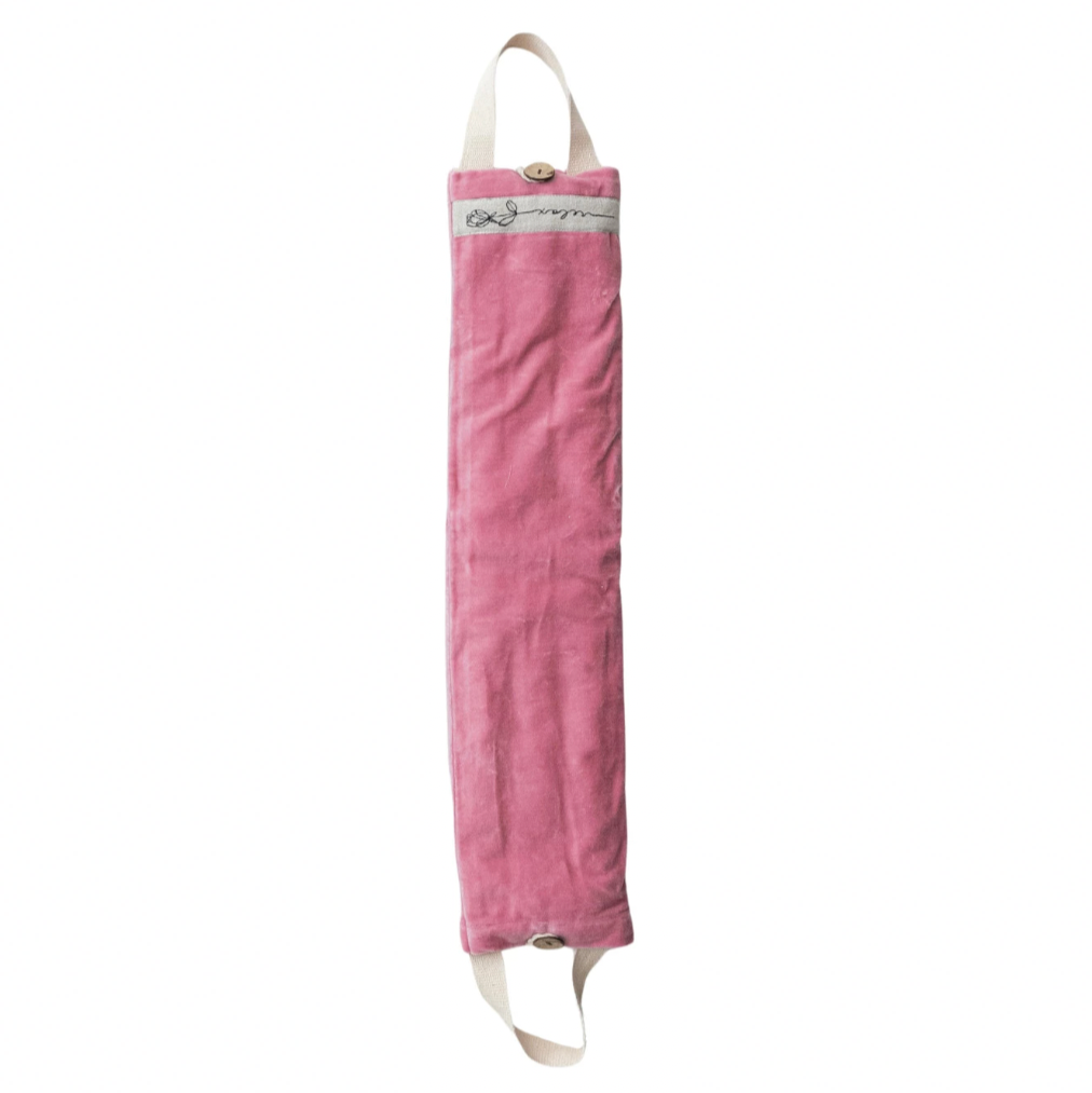 Microwaveable Hot/Cold Neck Wrap with embroidered saying, handles &amp; cotton velvet cover filled with natural lentils &amp; lavender. Pink