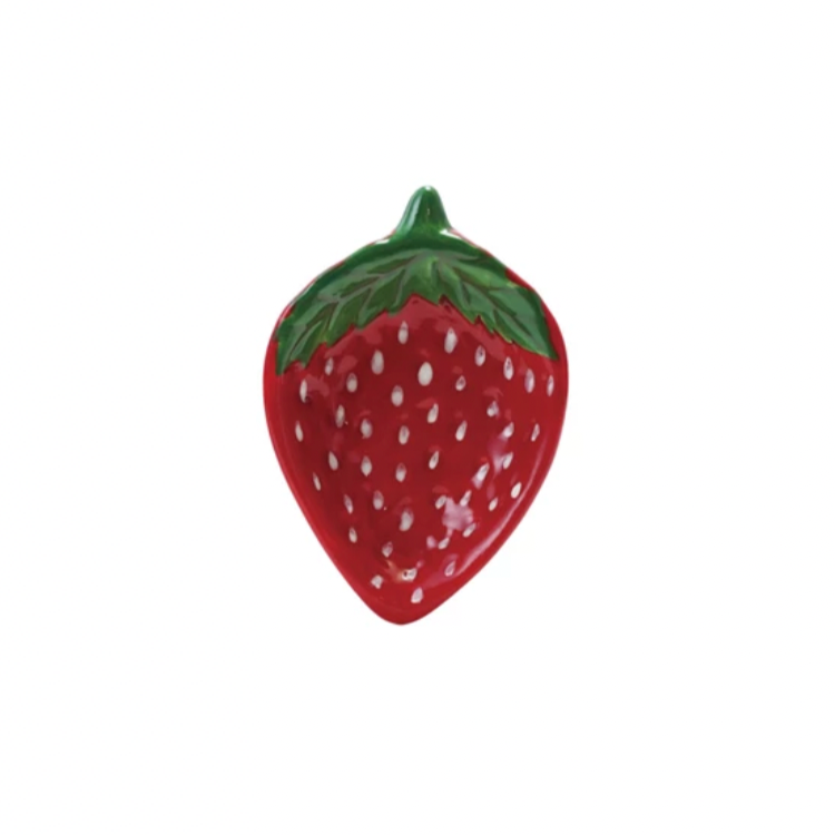 Indulge in some berry sweet serveware with this hand-painted ceramic strawberry dish. Perfect for holding small snacks or presenting a beautiful dessert, this dish adds a touch of whimsy to any table setting. Its unique strawberry shape and vibrant red color are sure to be a conversation starter.