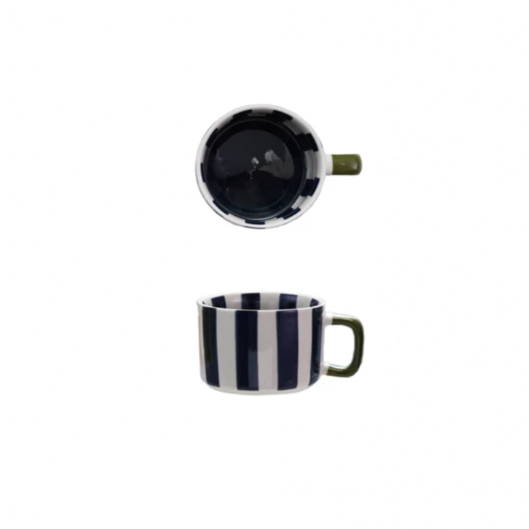 Brighten your sip with this Hand-Painted Stoneware Striped Mug in cheerful striped Black! Its playful stripes and cozy shape make every coffee or tea break a little more fun. Handcrafted with love, this mug adds a pop of sunshine to your day—perfect for starting mornings with a smile! 14 oz. - 4" Round x 3"H