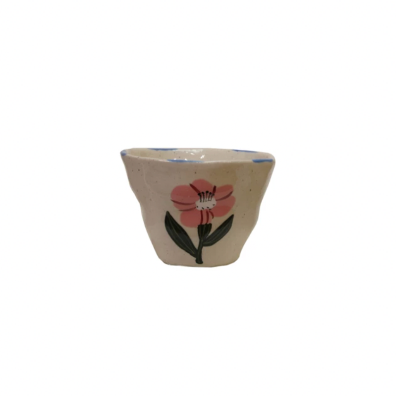 Add a pop of color to your day with this Hand-Painted Stoneware Cup/Bowl featuring a vibrant flower design! Perfect for sipping or snacking, its playful charm and unique artwork make every moment feel special. Brighten your kitchen and your mood with this cheerful, handcrafted piece! 3-1/4" Round x 2-1/2"H. 6 oz.