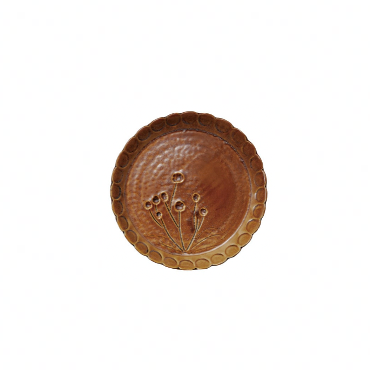 Debossed Stoneware Scalloped Plate. Orange