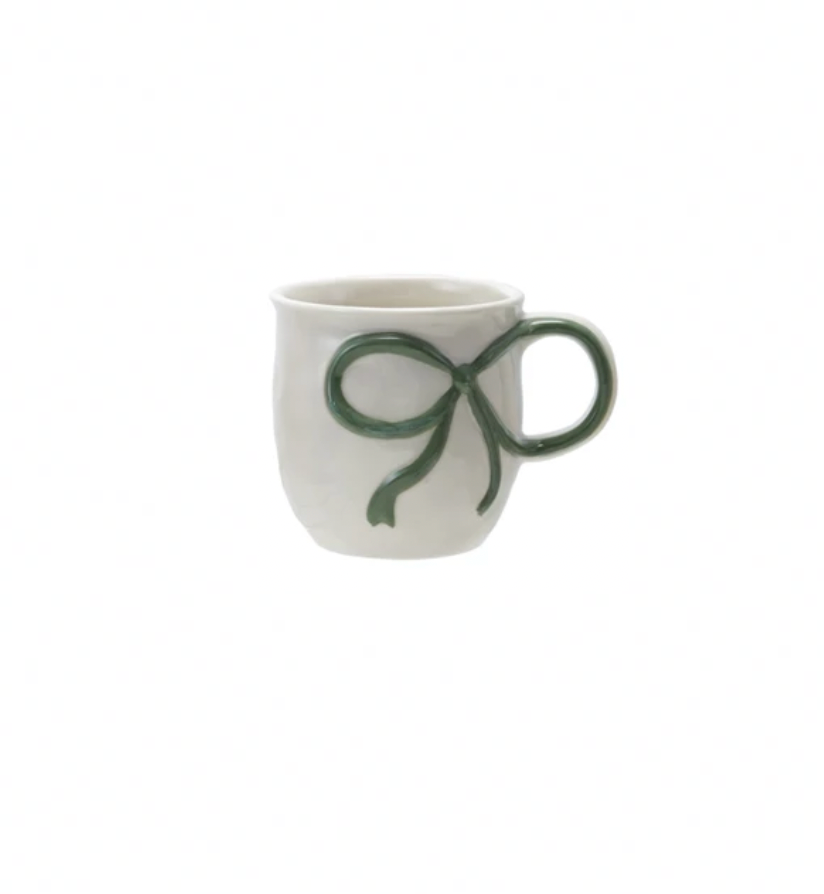 Green Bow Stoneware Mug
