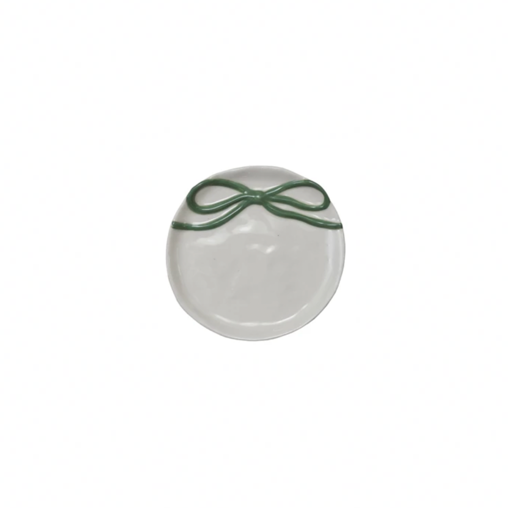Green Bow Stoneware Dish