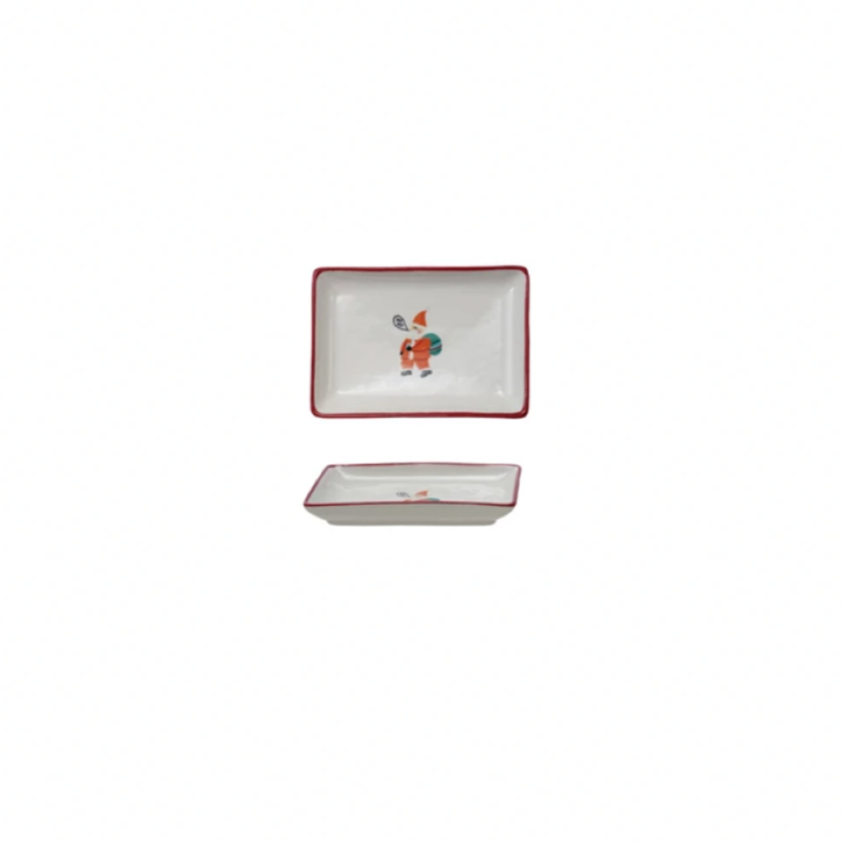 Stoneware Red Rimmed Dish with Santa