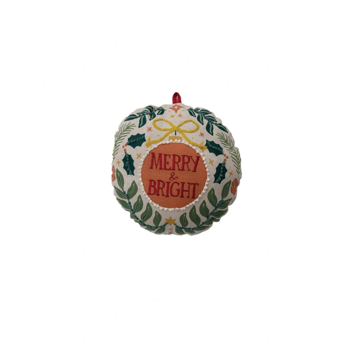 Decorative ornament with 'Merry & Bright' text on a white background