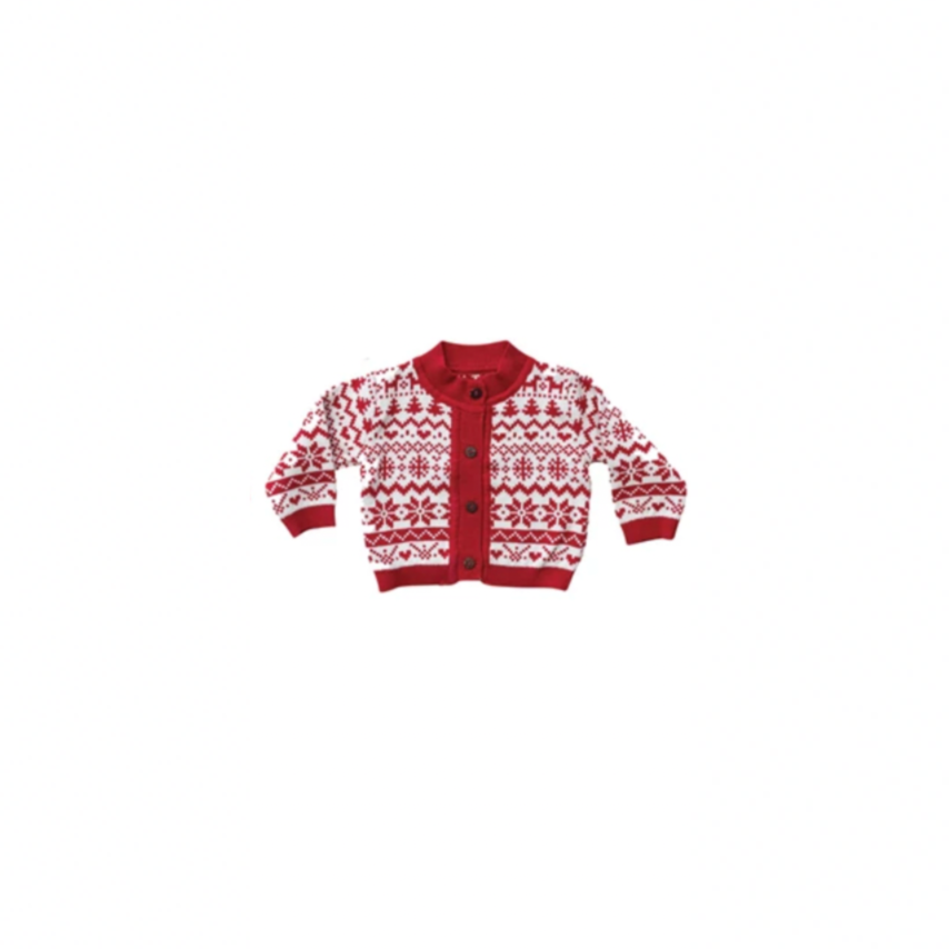 White & red patterned sweater on a white background