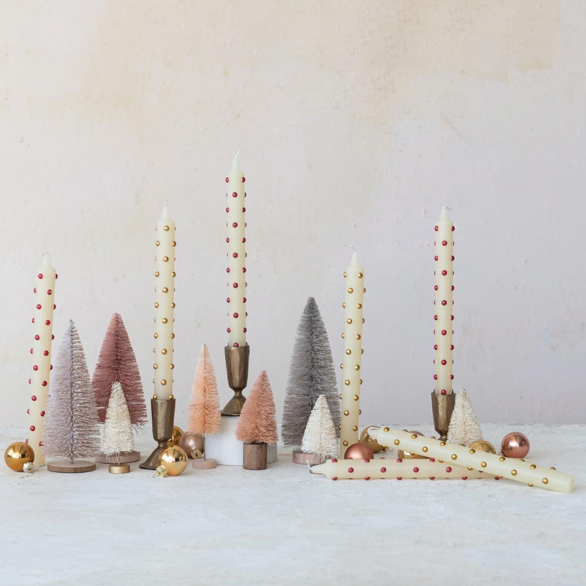 Unscented Taper Candles with 3D Gold Dots - Set of 2