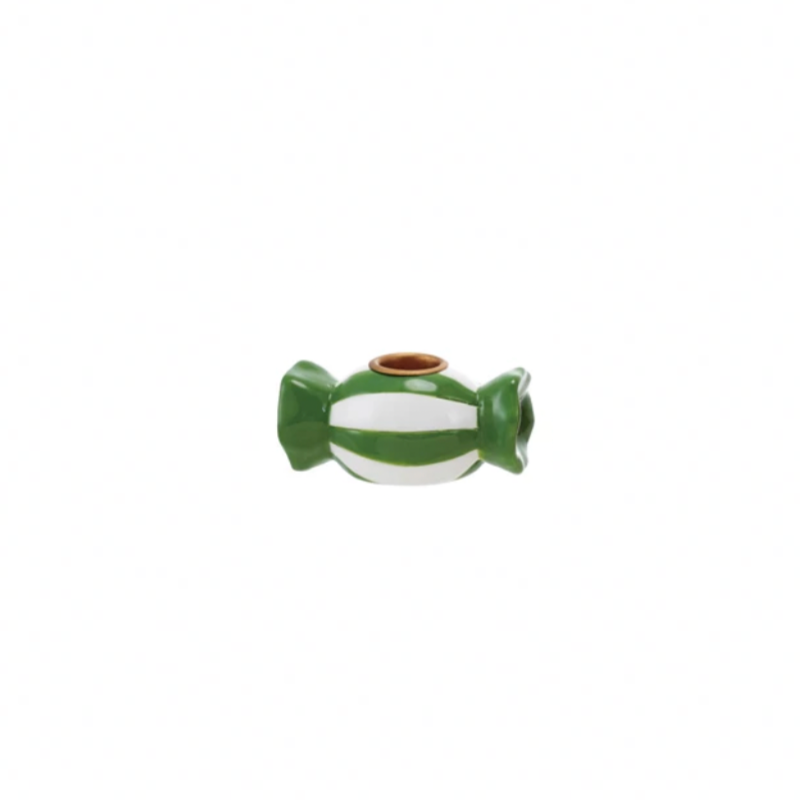 Stoneware Green Striped Candy Taper Holder