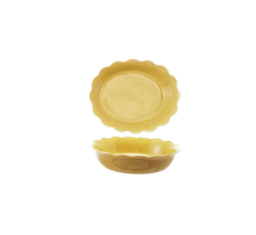 Oval Stoneware Scalloped Baker - Yellow