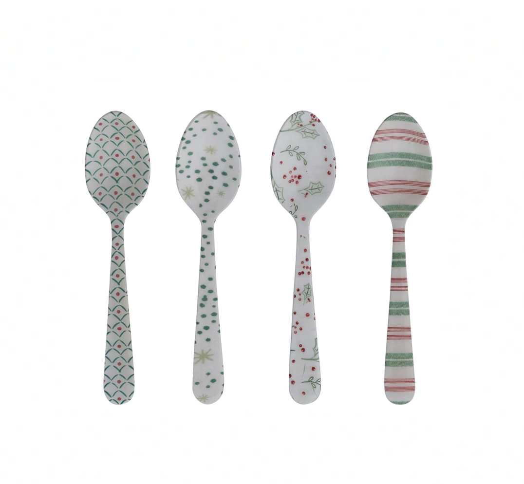 Enameled Stainless Steel Spoon - Green Speckles