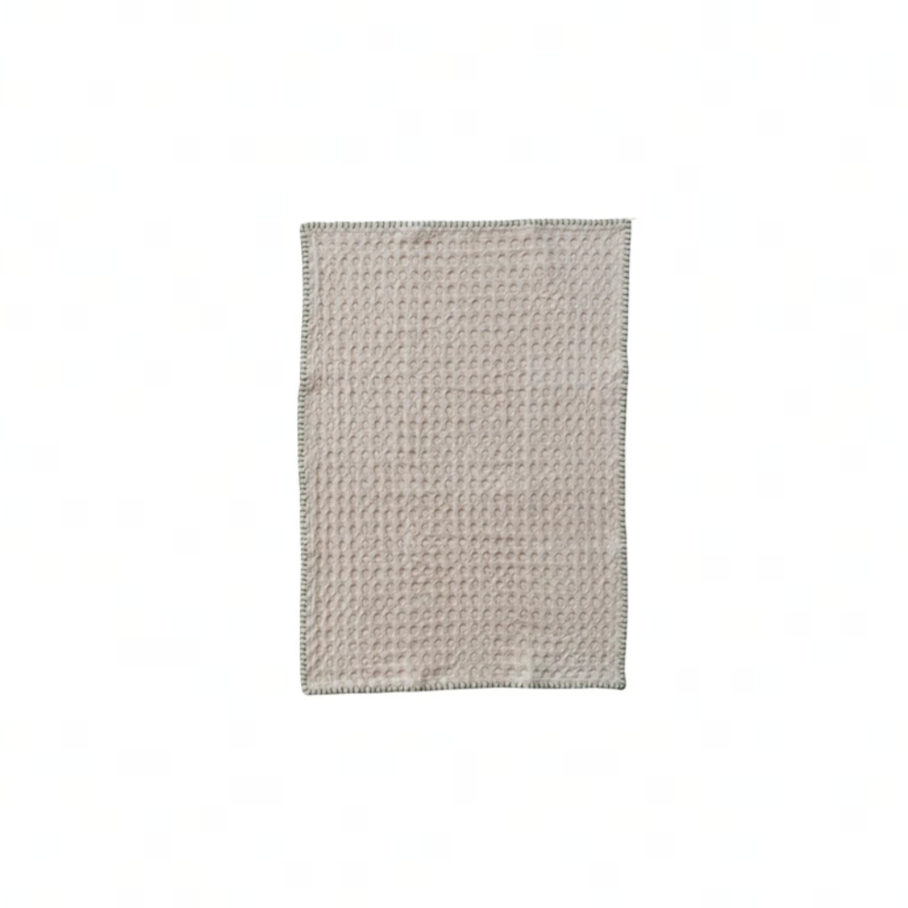 Waffle Weave Tea Towel - Cream with Green Stitching