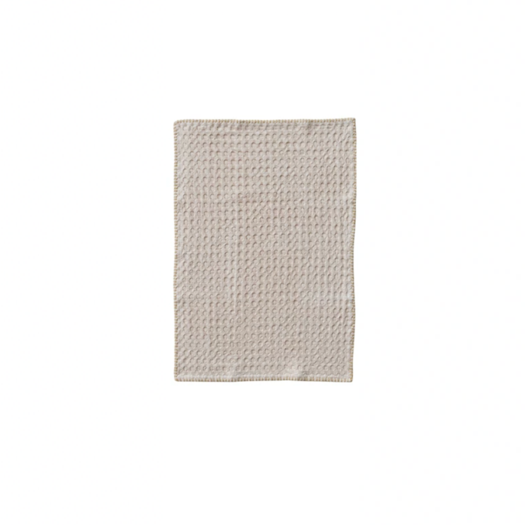 Waffle Weave Tea Towel - Cream with Mustard Stitching