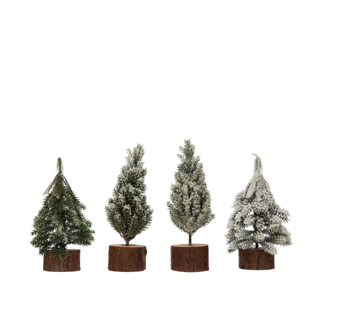 Faux Pine Tree with Wood Slice Base - Snow Finish