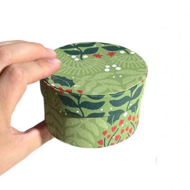 Round Handmade Recycled Paper Botanical Green Nesting Gift Boxes