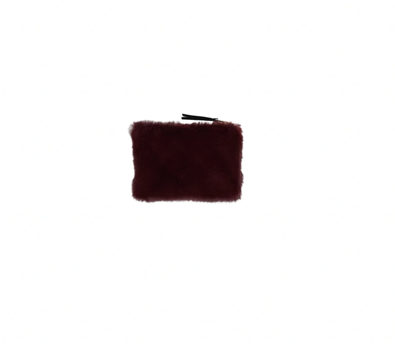 Faux Fur Fabric Zipper Pouch - Burgundy