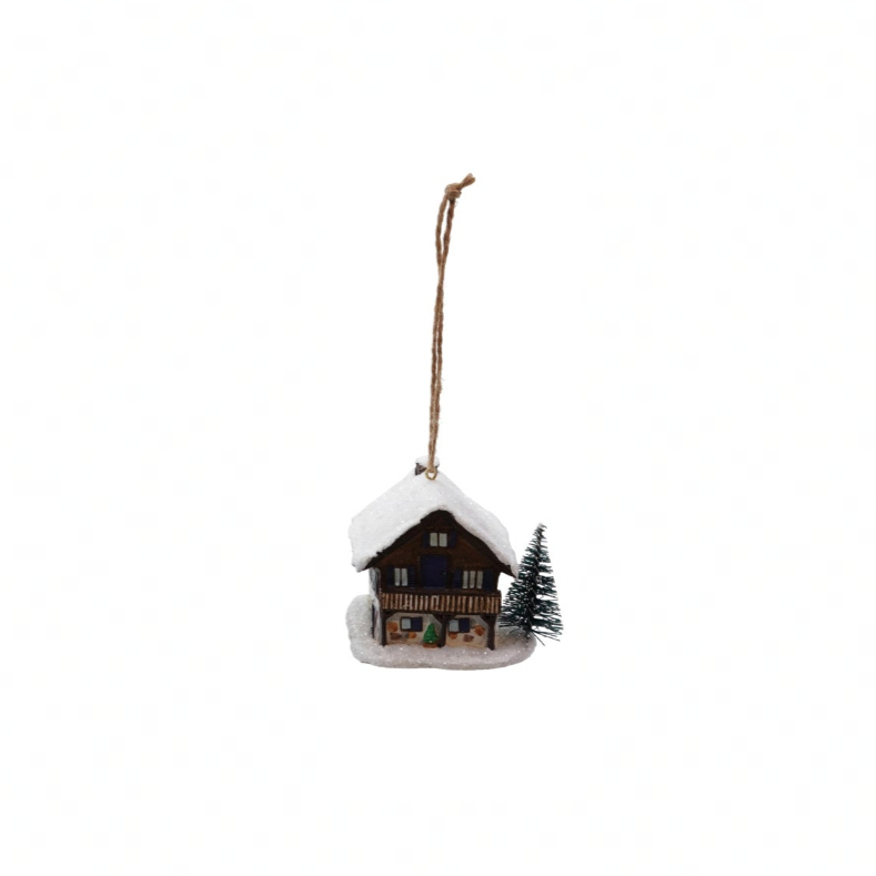 Resin Winter Ski Chalet House Ornament