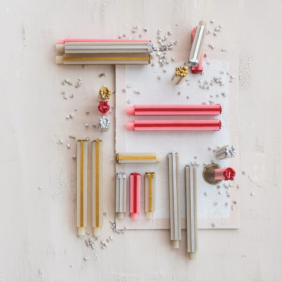 Unscented Present Taper Candles in Pink & Red