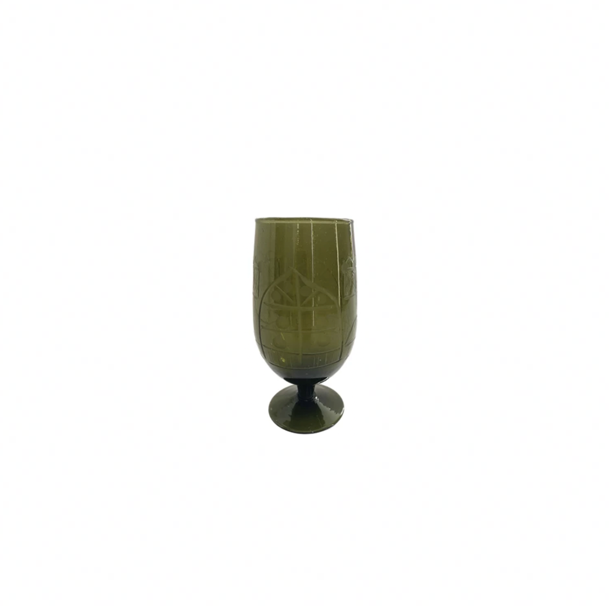 13 oz. Hand-Blown Etched Recycled Drinking Glass - Dark Green