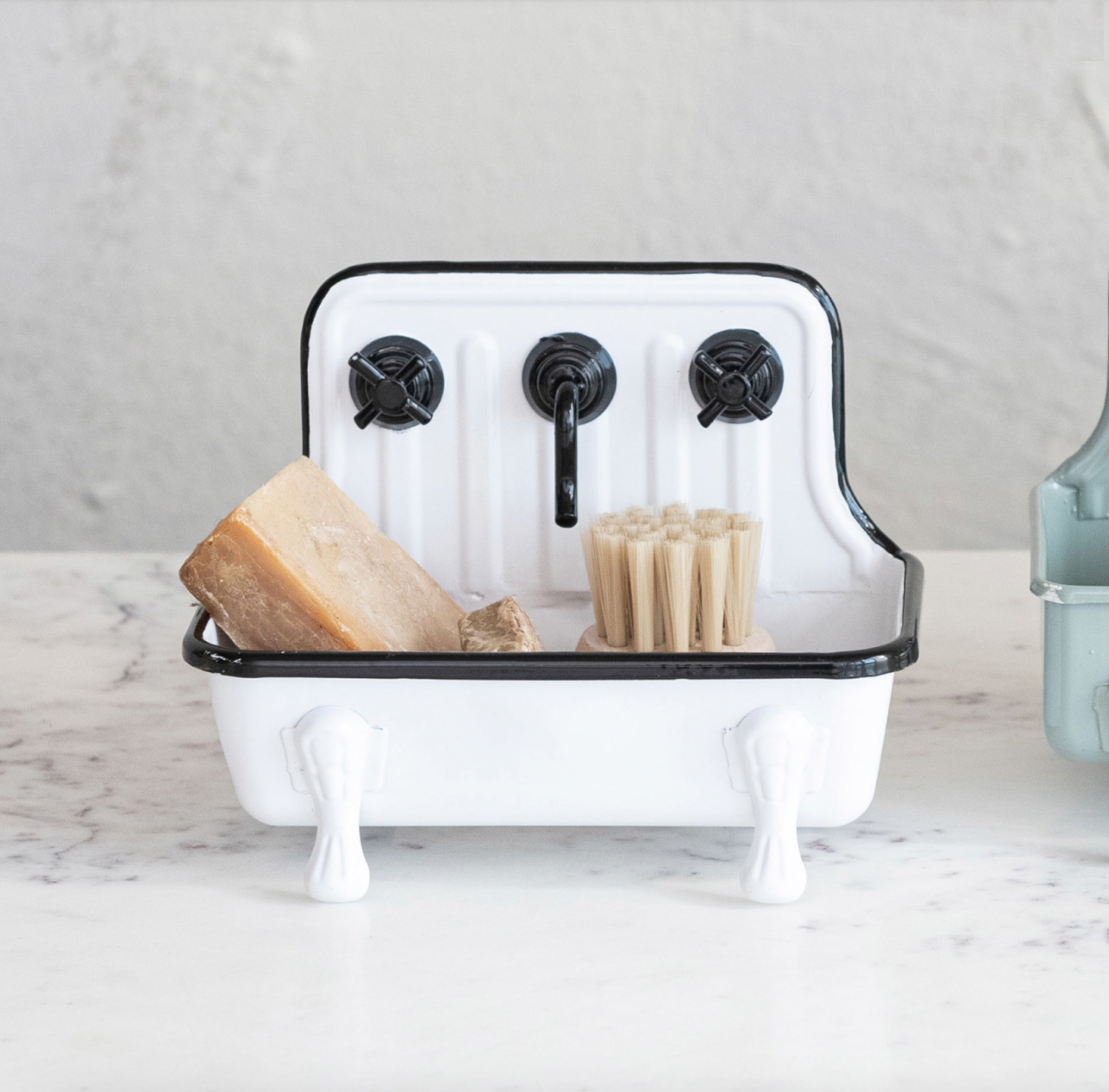 Metal Sink Soap Dish w/ Faucet - White & Black