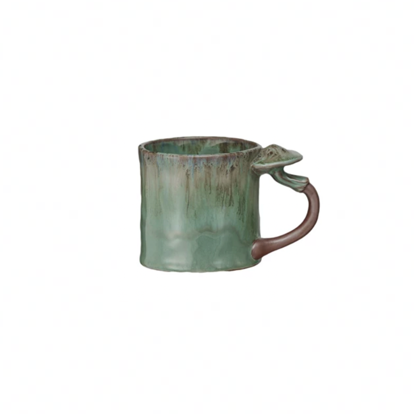 Stoneware Mug w/ Mushroom Handle - Green