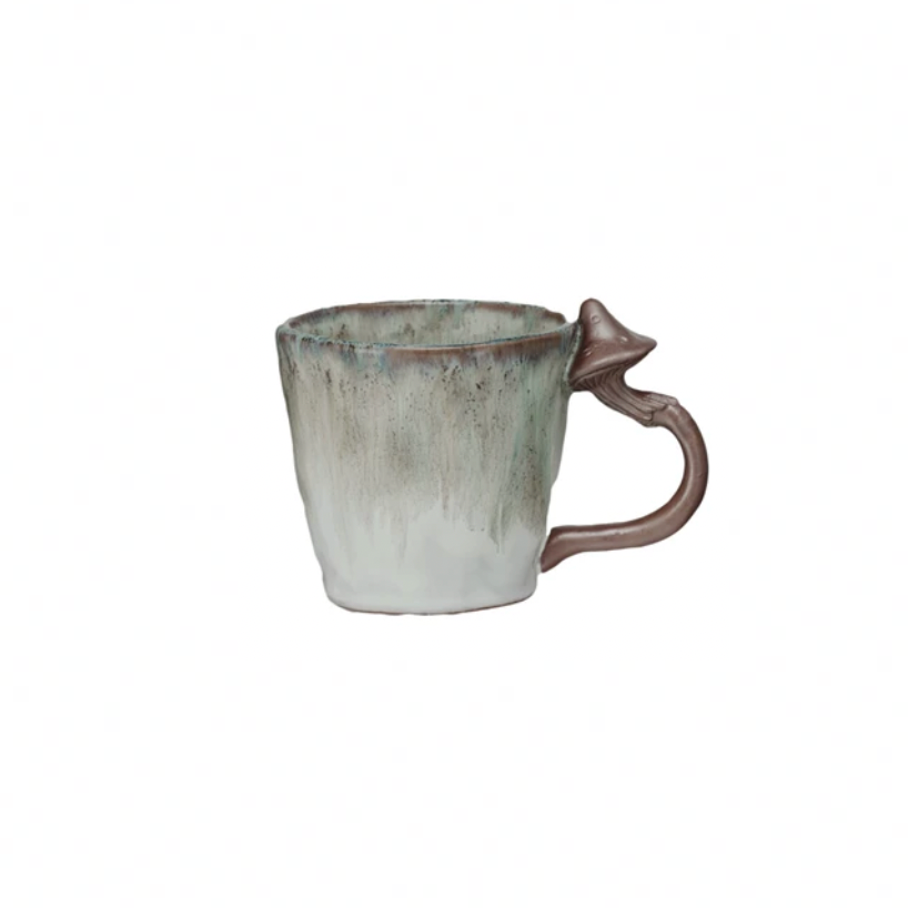 Stoneware Mug w/ Mushroom Handle - White