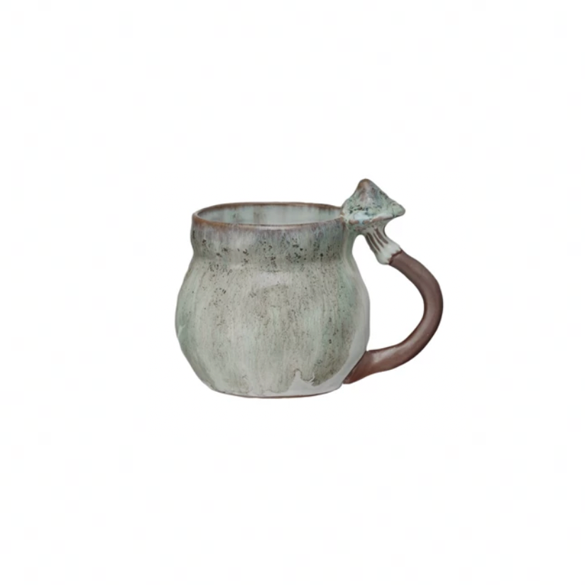 Stoneware Round Mug w/ Mushroom Handle - White