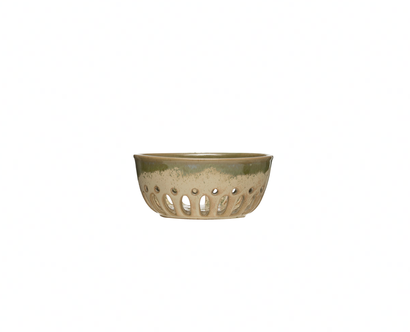 Stoneware Berry Bowl with Glaze - Greens & Cream