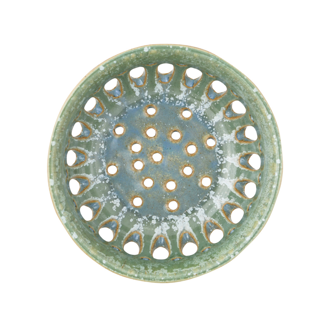 Stoneware Berry Bowl with Glaze - Greens & Blues