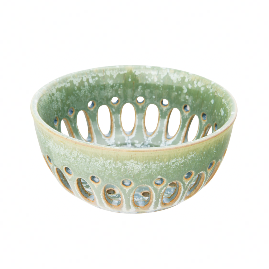 Stoneware Berry Bowl with Glaze - Greens & Blues