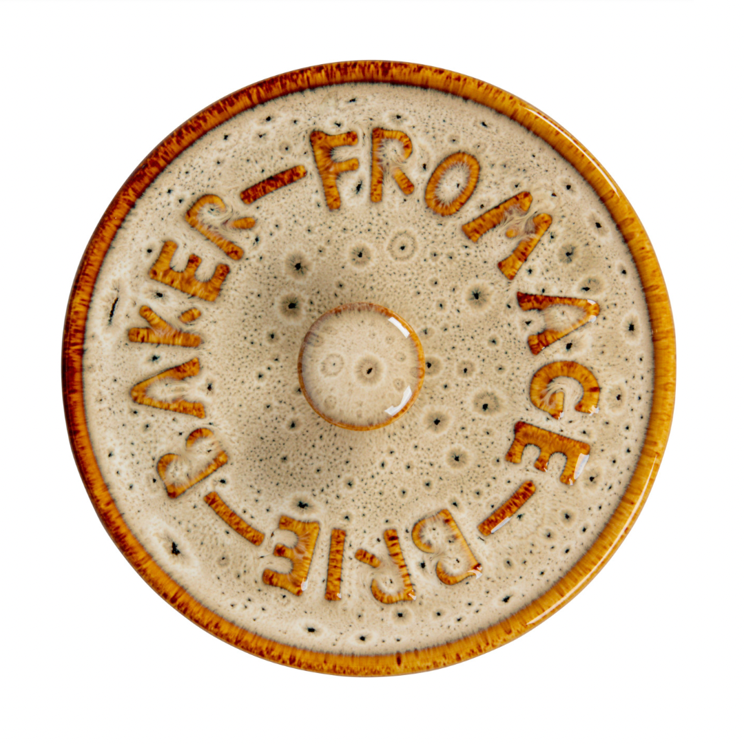 Stoneware Brie Baker w/ Bamboo Spreader - Cream