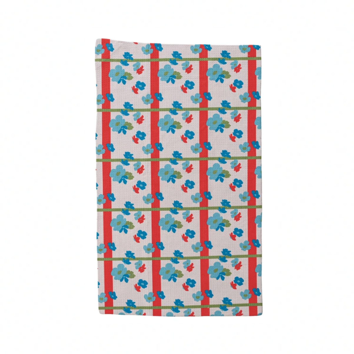 Printed Recycled Microfibre Tea Towel w/ Floral & Stripe Pattern
