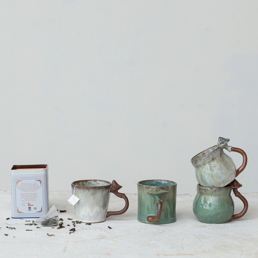 Stoneware Mugs w/ Mushroom Handle    