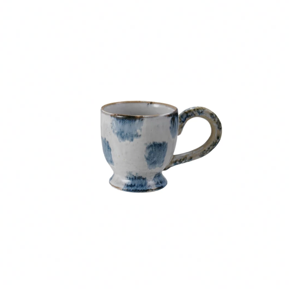 Stoneware Footed Mug w/ Splatter - Blue Dot