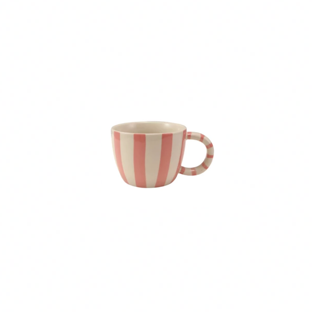 Hand-Painted Stoneware Striped Mug - Pink Striped