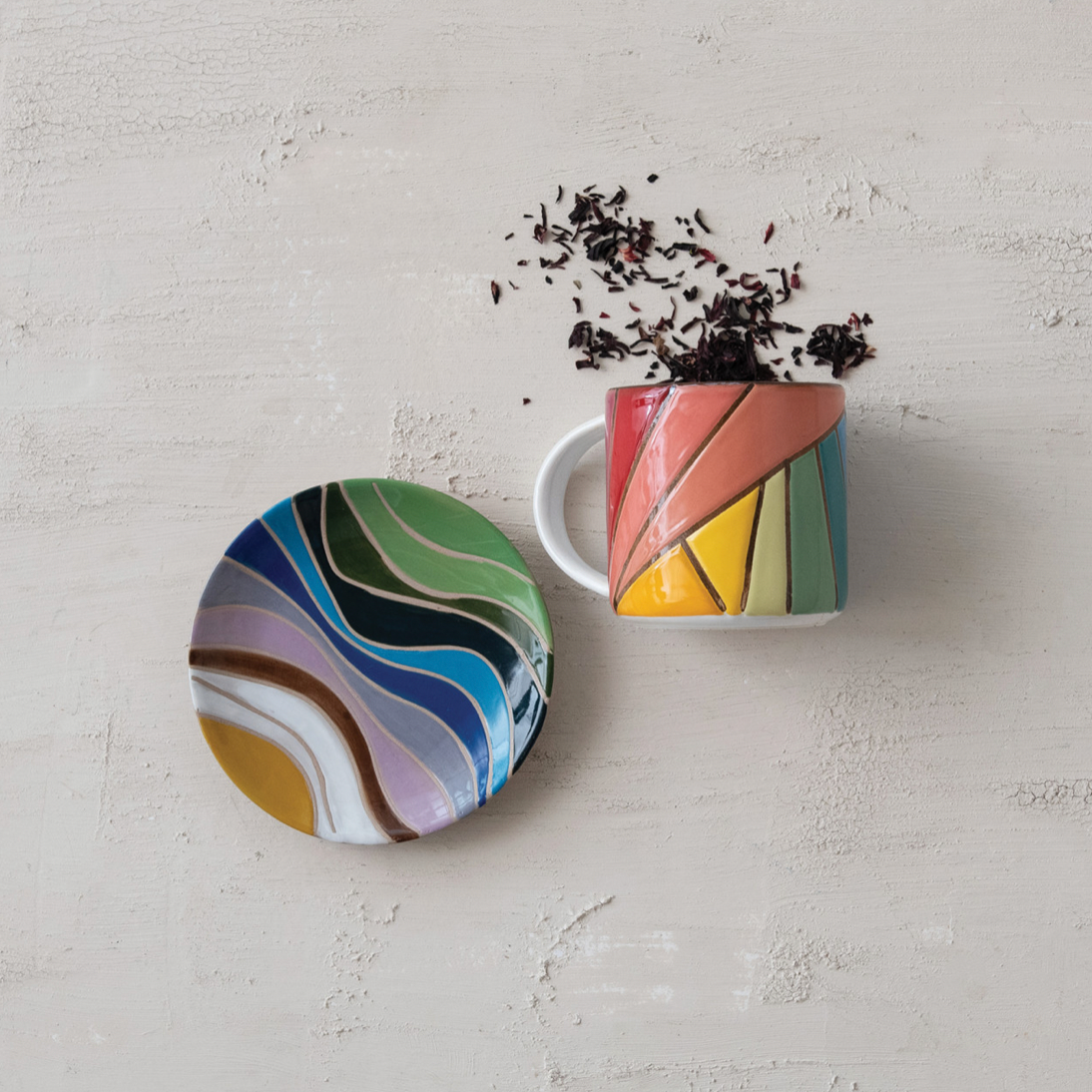 Stoneware Mug w/ Wax Relief Design - Multi