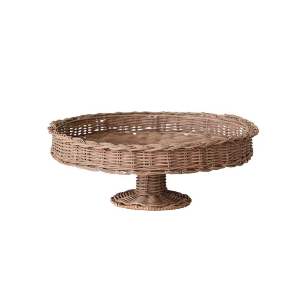 Decorative Hand-Woven Rattan Pedestal with Braided Rim