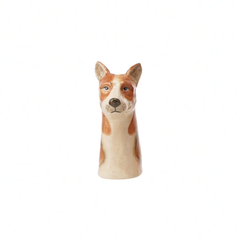 Hand-Painted Stoneware Dog Vase