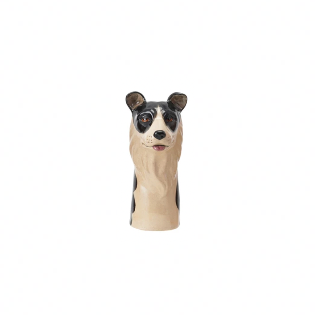 Hand-Painted Stoneware Dog Vase - Border Collie
