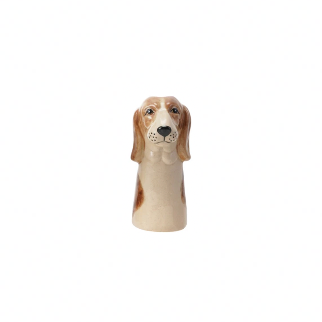 Hand-Painted Stoneware Dog Vase - Spaniel