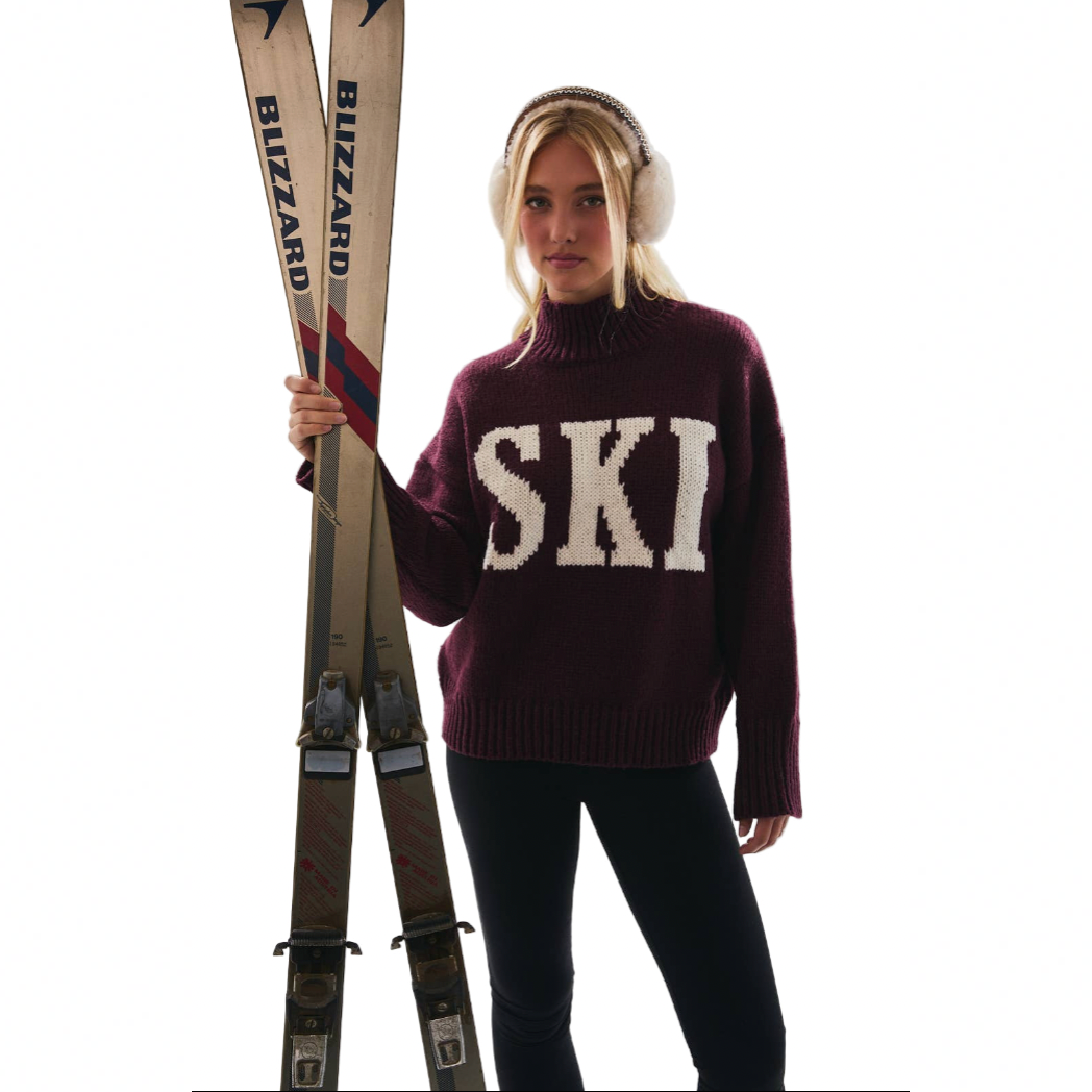 High Neck Oversized Sweater Top - Wine