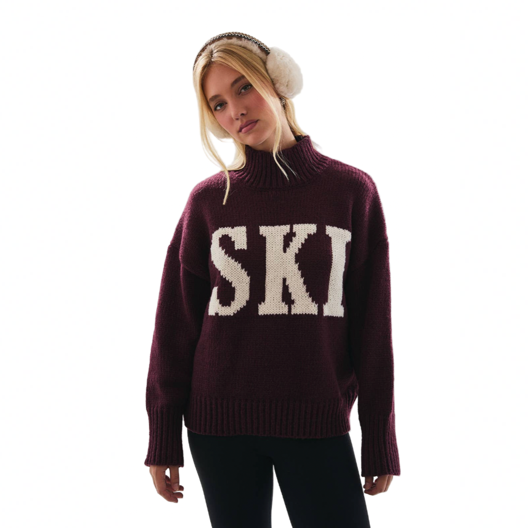 High Neck Oversized Sweater Top - Wine