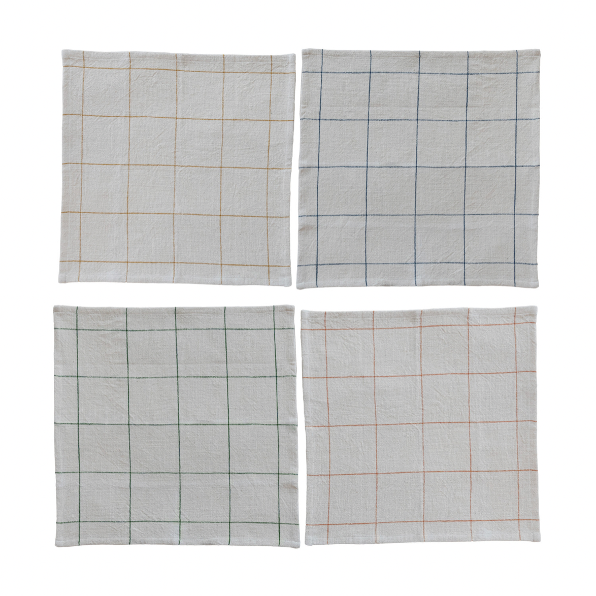 Woven Cotton Napkins with Grid Pattern 4 Colors - Set of 4