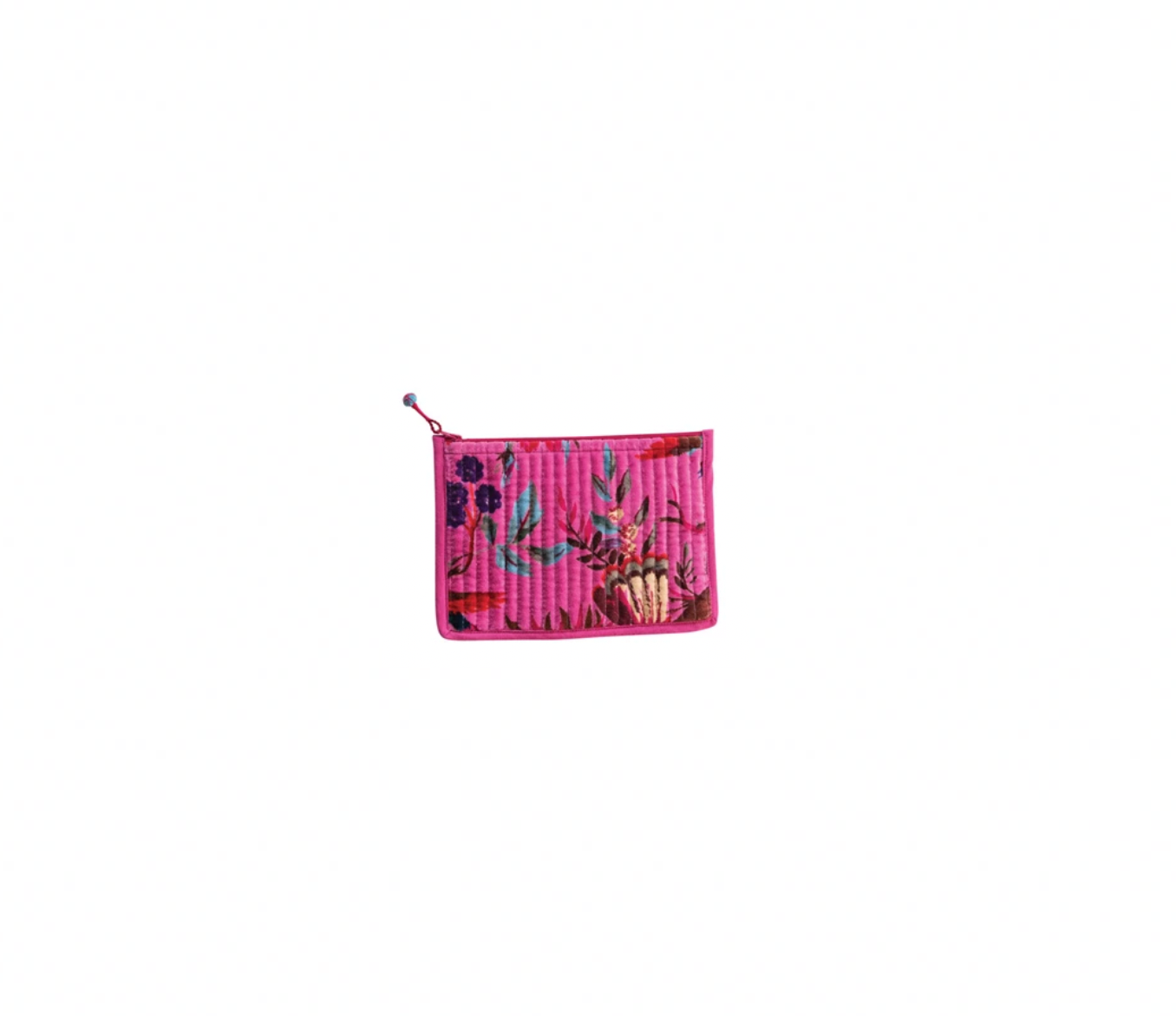 Cotton Velvet Zip Pouch - Hot Pink Florals